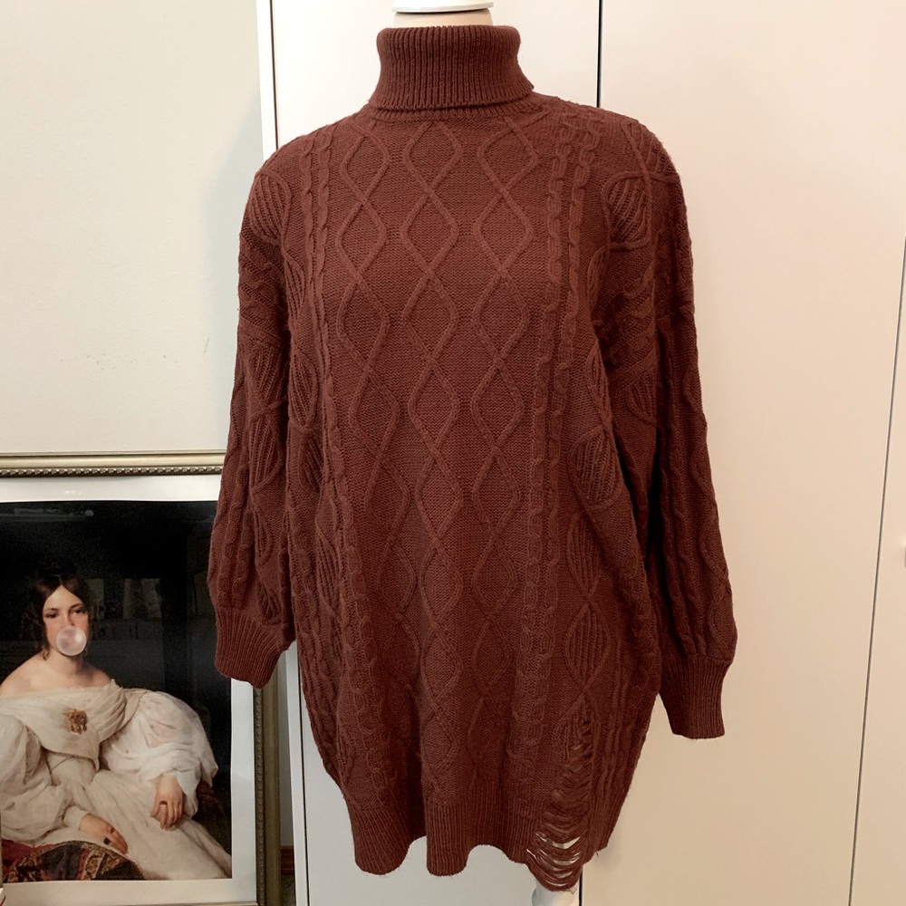 3/$10 SHEIN Turtleneck Sweater Dress Copper Brown